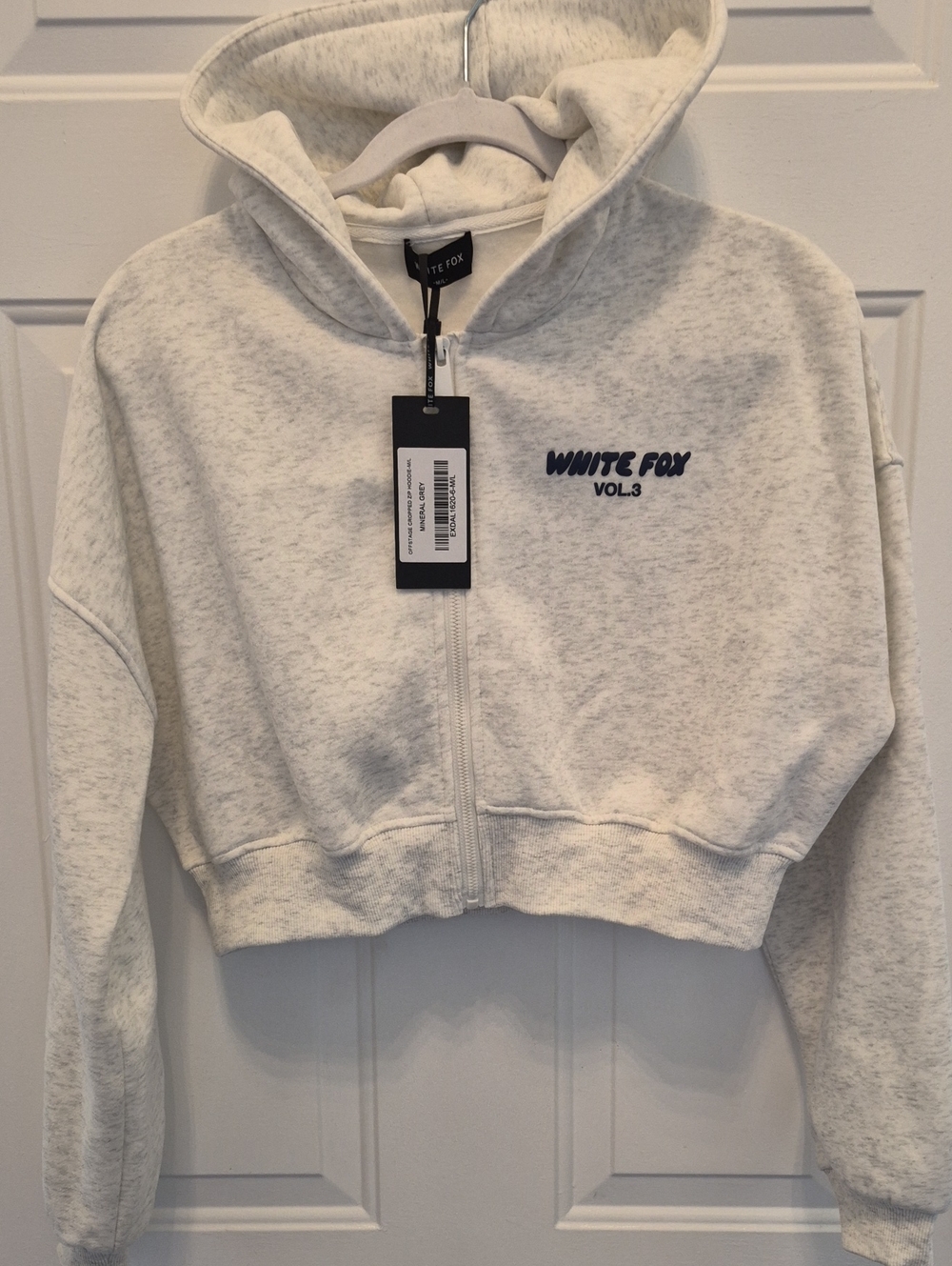 White Fox Boutique Light Heather Gray Cropped Zip Hoodie